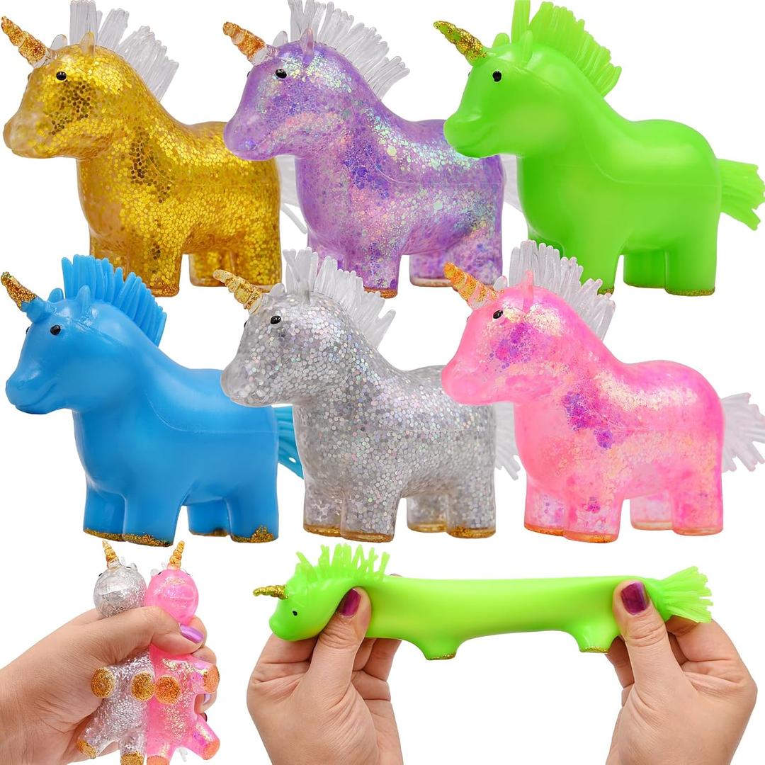 Menzcci 6 Pack Unicorn Stress Balls Toys Squeeze Squishy Toys for Christmas Stocking Stuffers Party Favors Kids Boys Girls School Classroom Valentines Day Card Prizes Gifts