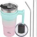 Konokyo 20 oz Tumbler with Handle and 2 Straw 2 Lid, Insulated Water Bottle Stainless Steel Vacuum Cup Reusable Travel Mug,Gum