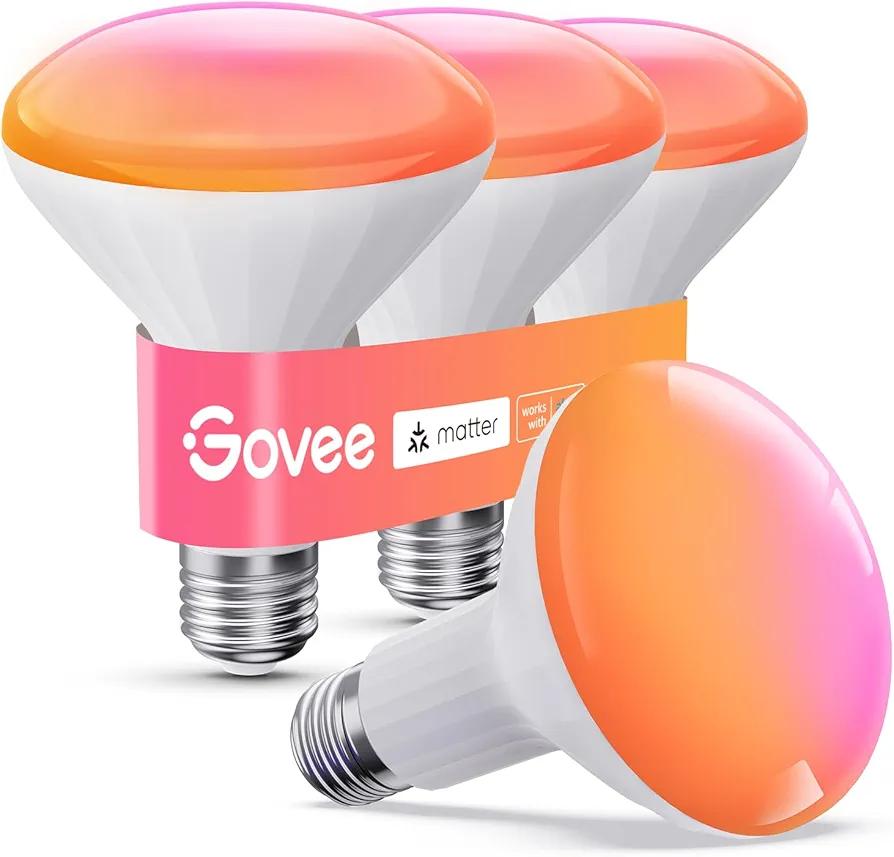 Govee BR30 Smart Light Bulbs, Works with Matter, Alexa and Google Assistant, LED Light Bulb, WiFi RGBWW Color Changing Flood Light Bulbs, Recessed Can Light Bulb, 2.4Ghz only, 850 Lumen, 4 Pack