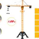 LEXiBOOK, Crosslander Pro, RC Crane, Remote-Controlled Tower Crane, Height 4.20 ft, Lifts up to 1.10 lb, Multidirectional, Sound and Light Effects, Yellow, RCP35, 27.6 inches x 50.4 inches x 16.7 inches