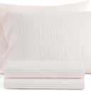 Martha Stewart - Queen Size Sheets Set, Crisp & Tailored Cooling Sheets with a Smooth Cotton Percale Lightweight Feel - Bed Sheets with Matching Pillowcases & Fitted Sheet (Ticking Stripe Pink)