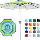 JEAREY 11' Patio Umbrellas Outdoor Table Market Umbrella w/Crank, 8 Sturdy Ribs, UV Protection Waterproof Sunproof for Garden, Deck, Backyard, Pool(Blue Green Striped) (11FT)