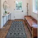 Lahome Boho Moroccan Runners for Hallways, Washable 2.5x8 Black White Hallway Runner Rug Non-Slip, Low-Pile Soft Tribal Print Indoor Bedroom Carpet Runners 8ft for Entryway Kitchen Laundry