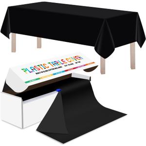 60 Inch X 100 Feet Plastic Table Cover Roll with Convenient Slide Cutter,Disposable Plastic Table Cloth Roll with Cut-to-Size Design for Weddings, Banquets, Parties (Black, 1200" x 60" Rectangular)