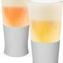 Host Glass FREEZE Double Wall Insulated Beer Glasses, 16oz Set of 2 in Gray