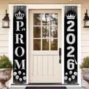 Prom Send Off Decorations 2026 Porch Sign, Black and Silver Prom Banner for Door 2026 Prom Decorations Door Banner Prom Party Decorations for High School College Graduation Prom Party Supplies