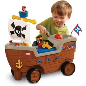 2-in-1 Pirate Ship Toy - Kids Ride-On Boat with Wheels, Under Seat Storage and Playset with Figures - Interactive Ride on Toys for 1 year olds and above, Multicolor