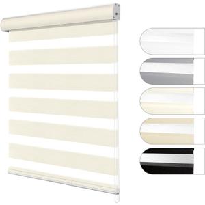 Zebra Blinds for Windows Custom Size Light Filtering Roller Shades Privacy Dual Light Control Dual Layer Easy to Install for Home, Beige, 18" W x 48" H