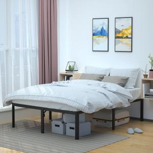 Amazon Basics Heavy-Duty Non-Slip Bed Frame with Steel Slats, 18" Height for Storage Space, Sturdy Support for Mattress, Easy Assembly, Queen, Black
