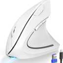 TECKNET Ergonomic Mouse, Rechargeable 2.4G+Bluetooth Vertical Mice 6 DPI Adjustable, Wireless Optical Carpal Tunnel Mouse Right Hand, Multi Device for Laptop, PC, Computer, MacBook, iPad - White