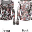 YOINS Women Sexy Mesh Long Sleeve Tops Square Neck Sheer Going Out Shirt (XXL)