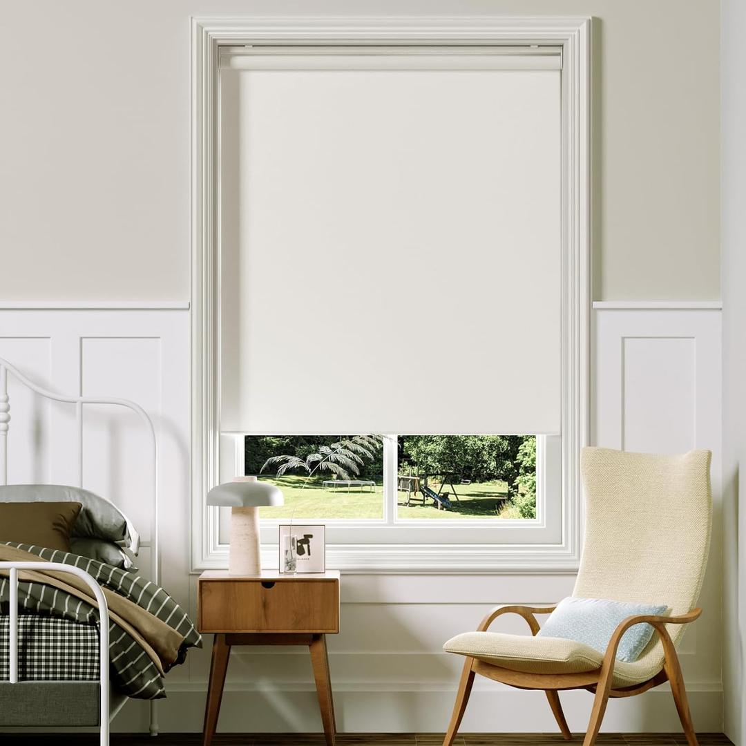 Cordless Roller Shades Blackout Blinds for Windows Room Darkening Rolled Up Shades with Spring System, UV Protection Window Shades Door Blinds for Home and Office (White, 33" W x 72" H)