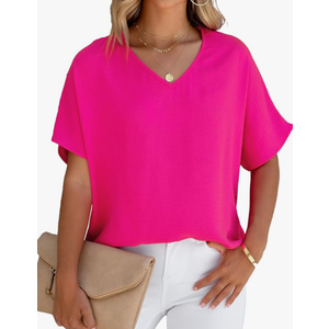 Allimy Women Summer Casual V Neck Textured Blouses Loose Short Sleeve Tops, Small 2 Pack