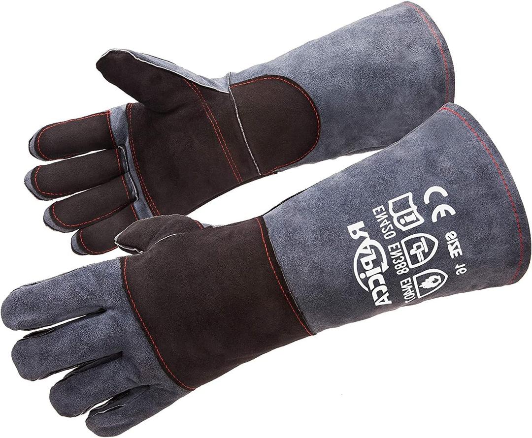 Fireplace Gloves Fire Heat Resistant: Dark-Grey 16IN 932 - Fireproof Leather for Fireplace Fire Pit Wood Stove Campfire Furnace BBQ Grill Oven Stick Mig Welding Welder Gear - Birthday Gift XL