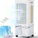 Portable Evaporative Air Cooler, 2.4Gal Tank, Fan & Humidifier, Remote, 4 Ice Packs, 3 Speeds, 4 Modes, 12H Timer