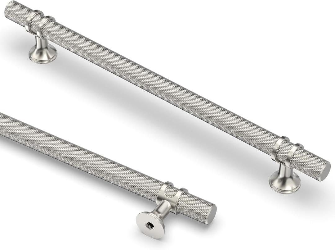 Asidrama 6 Pack 10 Inch(254mm) Knurled Brushed Satin Nickel Kitchen Cabinet Handles, Cabinet Pulls Kitchen Cabinet Hardware Cupboard Handles Drawer Pulls (10" Hole Center)