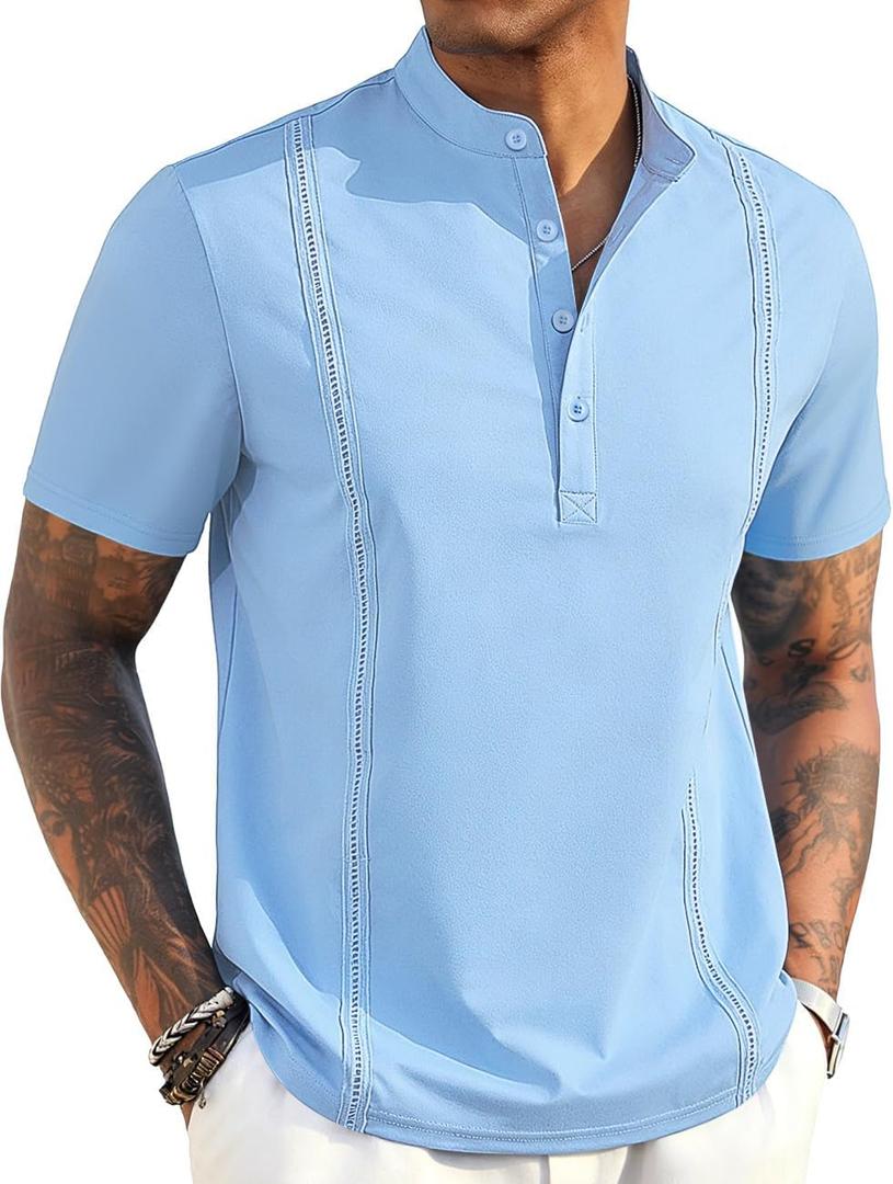 Men's Casual Shirts Classic Button Mens Casual Henley t-Shirt Classic Summer Basic Solid Lightweight Tees Top (X-Large, Blue)