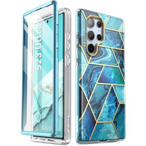 i-Blason for Samsung Galaxy S23 Ultra Case with Built-in Screen Protector, [Magnetic Charging] [Support Fingerprint ID], Full-Body Slim Women Girl Phone Case for Samsung Galaxy S23 Ultra 6.8", Ocean
