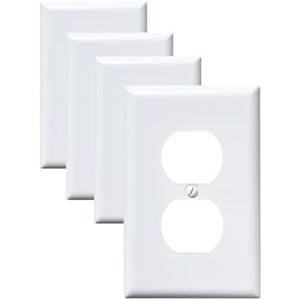 FunKiim Metal Electrical Outlet Covers, light Switch Cover Wall Plates, Mid Size 3.16''*4.92'' Switch Plate, Wall Plates of Various Styles for Indoor and Outdoor Pure White (1 Gang Duplex 4 PK)