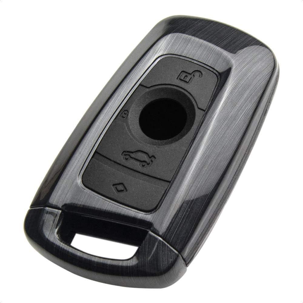 TANGSEN Smart Key Fob Case Compatible with BMW 1 3 4 5 6 7 Series GT3 GT5 M5 M6 X3 X4 3 4 Button Keyless Entry Remote Personalized Protective Cover Plastic Gray Brushed Pattern Black Silicon