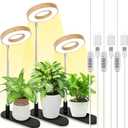 LORDEM Bamboo Base Desktop Grow Light, LED Plant Lamp with Full Spectrum, 4 Adjustable Brightness Levels, 4H/8H/12H Auto Timer for Indoor Plants Growing, Height Adjustable 7.8"-26", 3 Pack