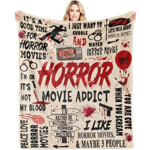 Horror Movie Gifts Blanket 60"x50", Horror-Movie Lovers Gifts for Women/Men, Scary Movies Lovers Gifts, Halloween Party Decorations, Horror-Movies Watching Blanket