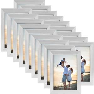 Hoikwo 18 Packs 3.5x5 Silver Multi Plastic Picture Frames Set with Plastic Cover for Family Photos, Artwork, Light weight Bulk 3.5 by 5 Frames Pack for Wall Hanging and Table, Stylish Picture Frames