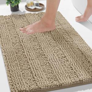 Yimobra Bathroom Rug Mat 32 x 20, Non Slip and Super Absorbent Bath Mat,Machine Washable Quick Dry,Ultra Plush Chenille Shower Rugs for Bathroom Floor Sink Tub and Shower Outside,Camel