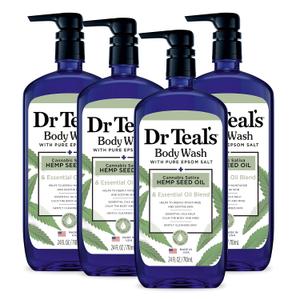 Dr Teal's Body Wash with Pure Epsom Salt, Cannabis Sativa Hemp Seed Oil, 24 fl oz (Pack of 4)