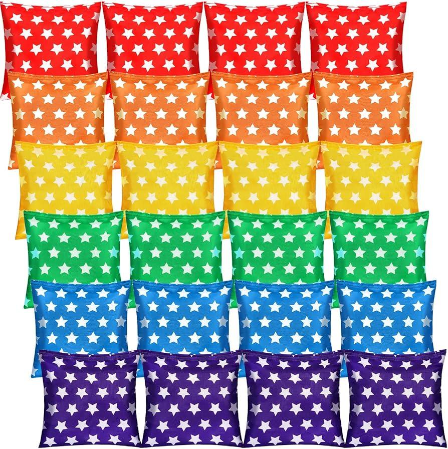 Shappy 24 Pcs Bean Bags for Tossing Cornhole Game 6" x 6" Corn Hole Bean Bags Tossing Game for Family Party Throwing(Mixed Colors,Star)