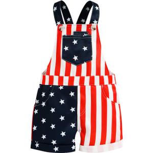 Adobabirl Toddler Baby 4th of July Outfit Girl Boy American Flag Overall Shorts Suspender Denim Jumpsuit with Pocket, 3-4T