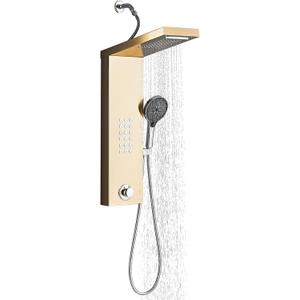 Shower Panel Tower System,Rain Shower Head Rainfall Waterfall Shower,Handheld High Pressure Rain Massage System(Gold)