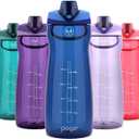 Pogo 64oz Plastic Water Bottle with Leak-Proof Chug Lid and Carry Handle, Reusable, BPA Free, Capacity Markings, Dishwasher Safe, Perfect for Travel, School, Outdoors, and Gym, Blue