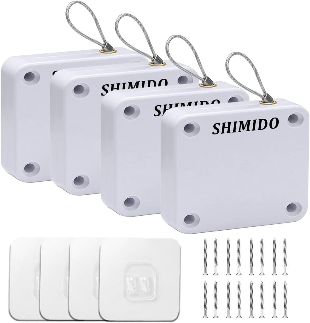 SHIMIDO Upgraded Punch-Free 1000g Automatic Screen Door Closer, Storm Door Closer, Sliding Screen Auto Door Closer with Steel Drawstring for Bathroom, Bedroom, Studyroom, etc. (4 Pack White)