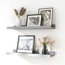 Floating Shelves for Wall Decor, Wall Mounted Wood Storage Shelf for Bedroom, Living Room, Bathroom, Kitchen, Nursery, Display Picture Ledge Shelf with Lip Set of 2-16 Inches, Grey (15.8in)
