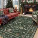 Wonnitar Green 8x10 Rugs for Living Room Floral Rug, Low Pile Vintage Boho Large Rug, Non Slip Stain Resistant Christmas Rugs for Bedroom Dining Room Home Office Department,(Green,8x10)