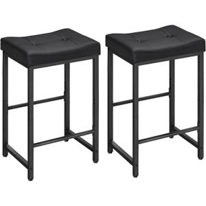 HOOBRO Bar Stools,25.4" Saddle Stools with PU Upholstery, Counter Height Stools with Footrest, Kitchen Breakfast Chairs, for Dining Room, Cafe, Bar, Black BB23BY01
