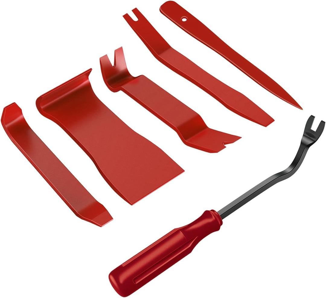 GOOACC 6PCS Auto Trim Removal Tool Kit No-Scratch Tool Kit for Car Audio Dash Window Molding Fastener Remover Tool Kit-Red