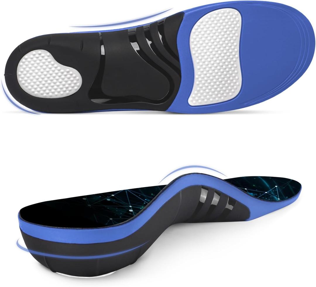 Plantar Fasciitis Insoles, 220+ lbs High Arch Support Inserts for Men Women, Pain Relief Orthotic Heavy Duty Flat Feet Athletic Work Boot Insoles Standing All Day, Blue - XS (XS(Men 4.5-6/Women 5.5-7))