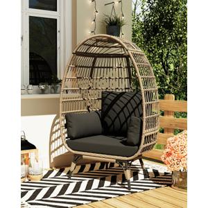 Hipicute Oversize Wicker Egg Chair Outdoor with Steel Frame, Egg Basket Lounge Chair with 4 Cushions, Egg-Shaped Chair for Patio, Porch, Backyard, Living Room