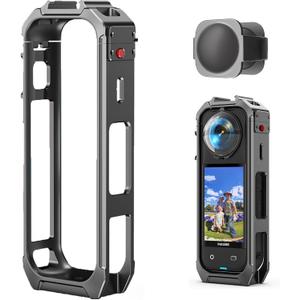 Camera Case Cage for Insta360 X5 Accessories, Aluminum Alloy Quick Release Protective Case for Insta 360 X5 with Silicone Lens Cover, Built-in Cold Shoe Mount & 1/4" Threads Utility Frame
