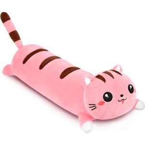 AFAN Long Cat Plush Cute Cat Body Pillows Kawaii Stuffed Animals Plushies Soft Cuddly Cotton Plush Toys Room Decor Gifts for Kids Girls Boys Adults (Pink, 19.6 Inch) 