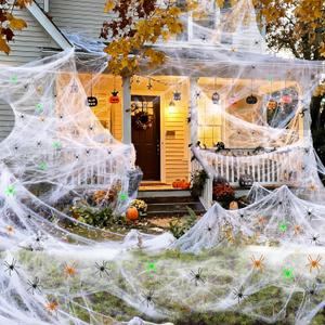AROIC 1200 sqft Halloween Spider Web, 100 Realistic Fake Spider Halloween Decorations, Super Stretchy Cobwebs for Outdoor and Indoor Haunted House Party Supplies, Glow in The Dark Spiders