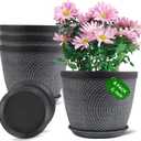 Quarut 4 Pack 6 Inch Flower Pots Planters for Outdoor Indoor, Plastic Plant Pots with Drainage Hole & Tray, Modern Decorative Garden Pot with Saucer, planters for House (Gray)