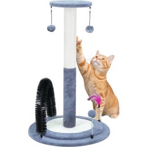 ROYPET Multifunctional Cat Scratching Posts for Indoor Kittens,Cat Scratching Posts for Play and Activity,Scratching Posts with Feather Toys and Self-Grooming Brush,Grey (042 medium)
