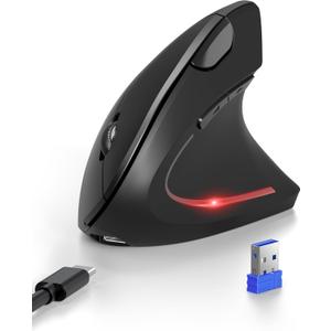 TECKNET Ergonomic Mouse with Jiggler, Bluetooth Wireless Vertical Mouse, 4800DPI Rechargeable Carpal Tunnel Mouse, Undetectable Random Movement Keeps Computers Awake for PC, Laptop, Mackbook (Dark Grey)