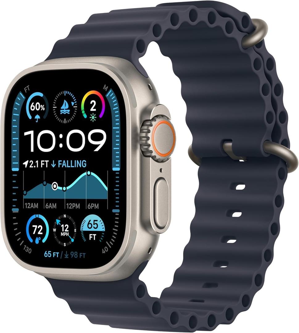 Apple Watch Ultra 2 [GPS + Cellular, 49mm] - Titanium Case with Blue Ocean Band, One Size Fits 130-200mm Wrists, Style: Modern