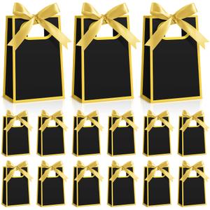 AmazingSpark 50 Pcs Black Gold Mini Gift Bags Bulk 6.3 x 3.9 x 2.8 Inch Party Favors Elegant Small Gift Bags with Handles and Ribbon Bows for Wedding Birthday Bridal Baby Shower Party Favors