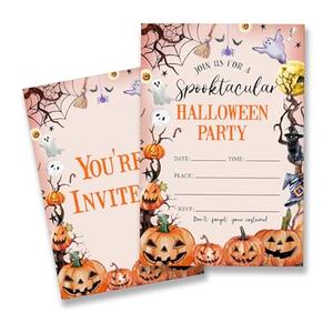 Halloween Party Invitations Cards, Spooky Pumpkin Party Invite, 20 Fill-in Invitations with Envelopes(4x6 inch), Teens Adults Halloween Party Supplies Decorations - A02
