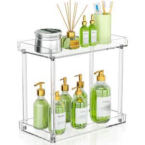 NPPLUS Acrylic Bathroom Counter Organizer, 2-Tier Tray Vanity Counter Organizer, Home Storage Holder for Makeup, Cosmetics & Perfume